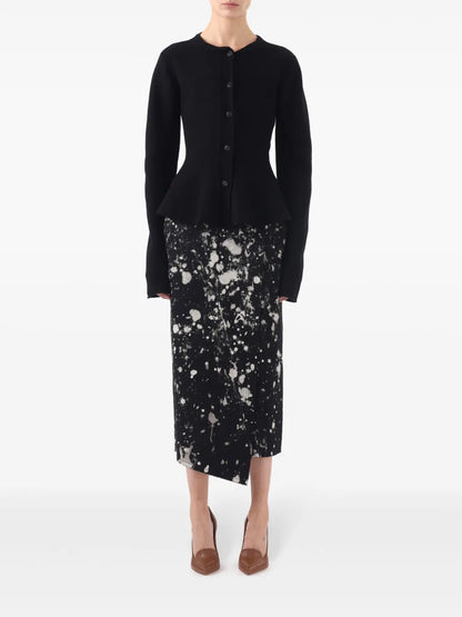 Peplum-Hem Wool Cardigan
