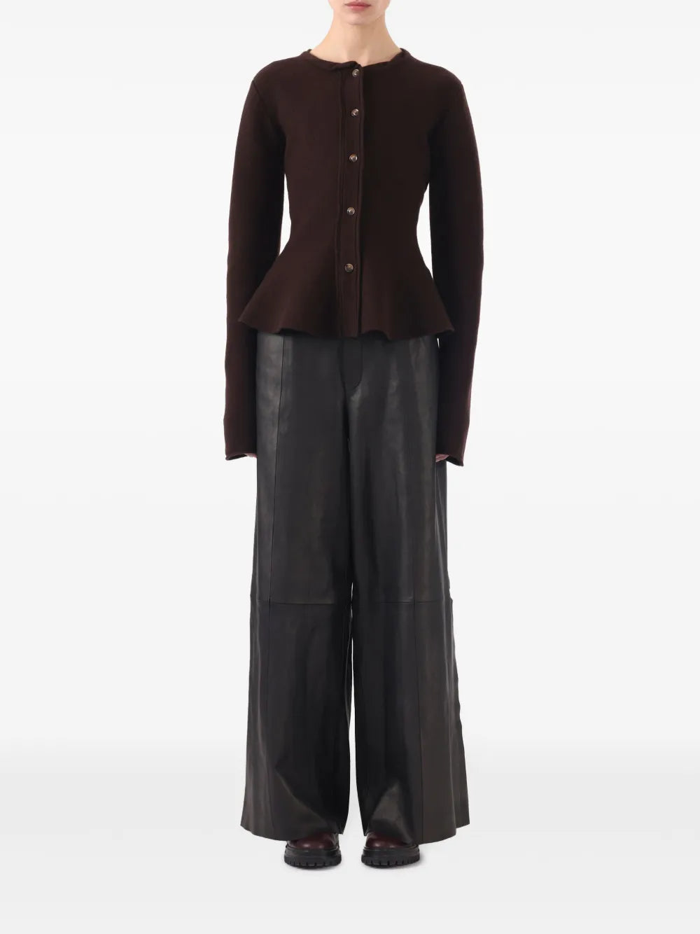 Peplum-Hem Wool Cardigan