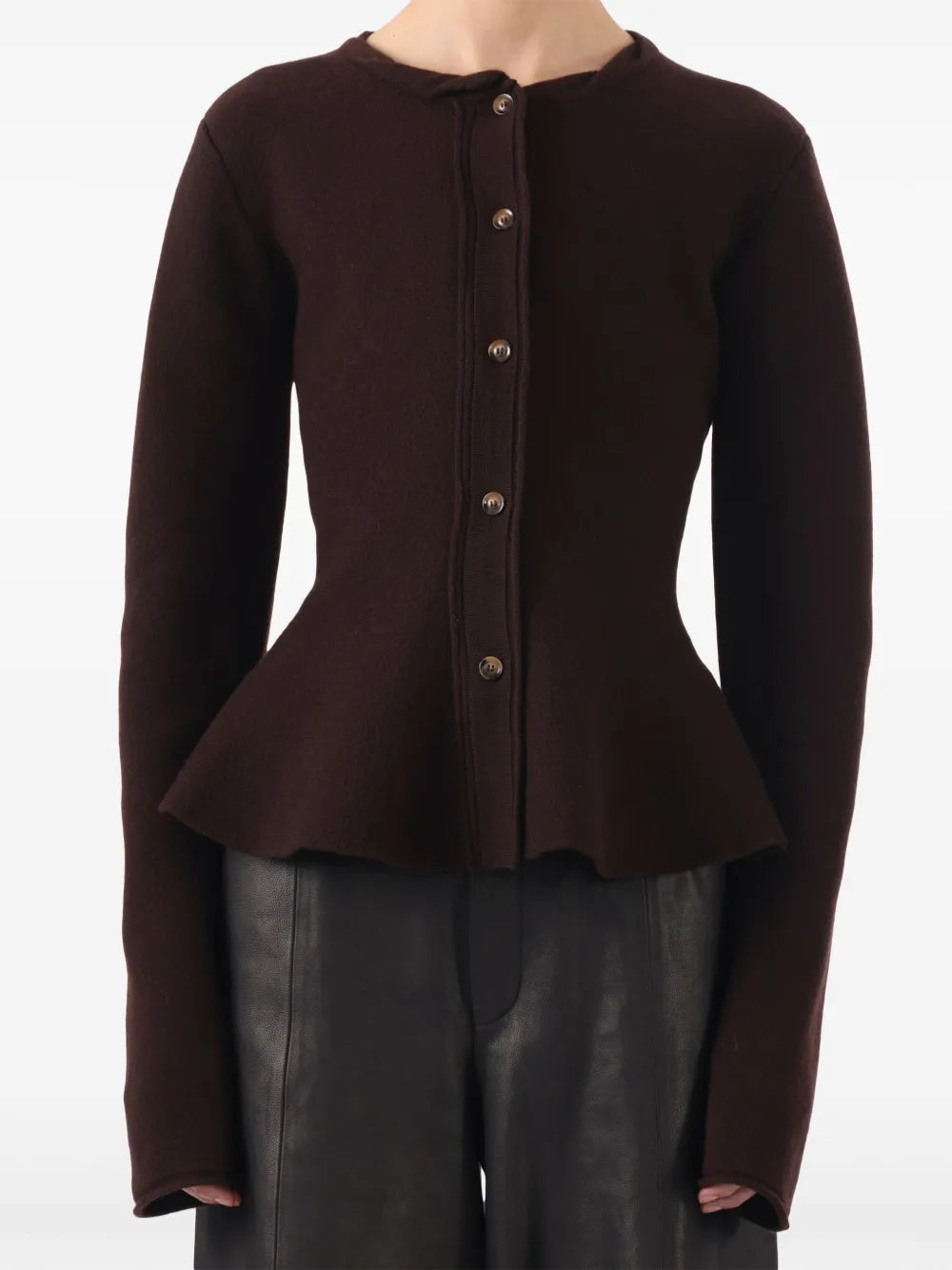 Peplum-Hem Wool Cardigan