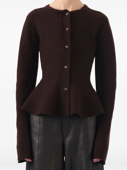 Peplum-Hem Wool Cardigan