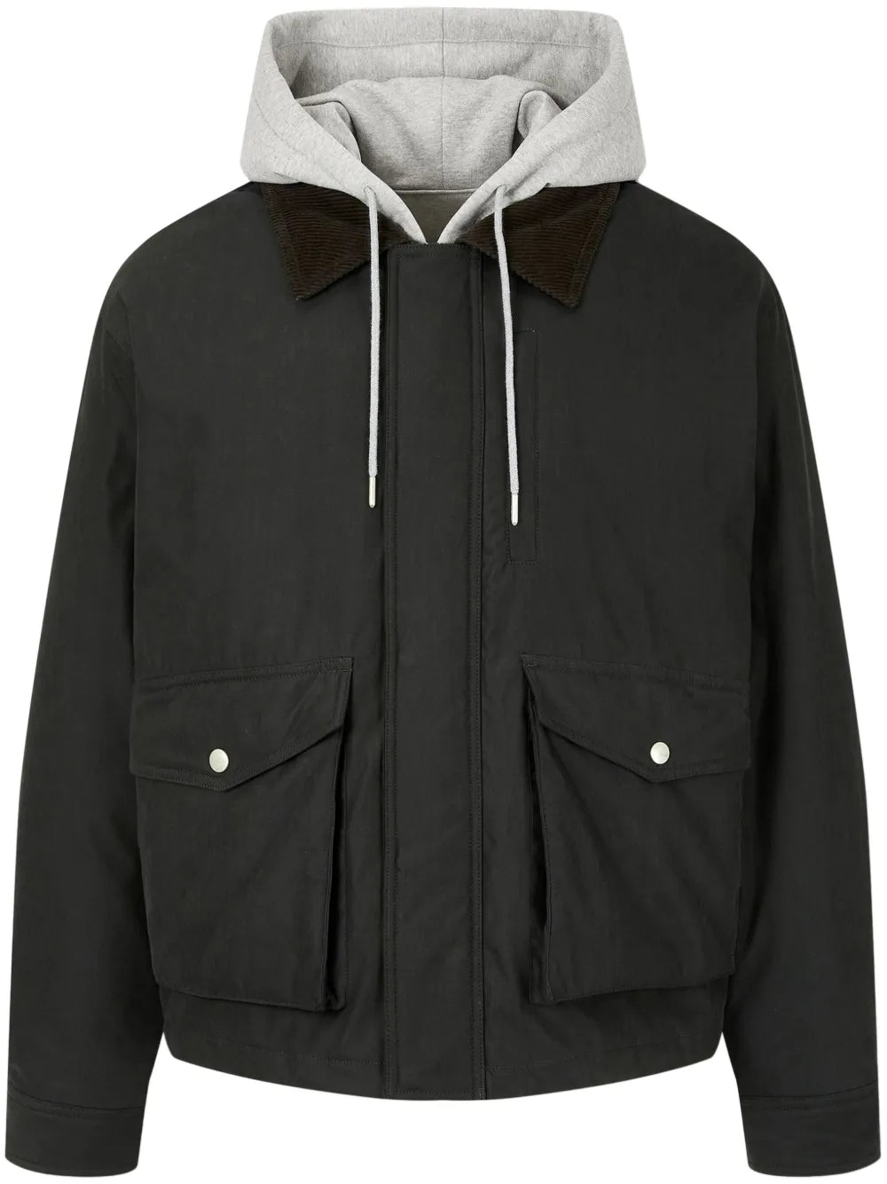 Corduroy-Collar Hooded Jacket