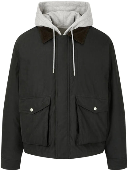 Corduroy-Collar Hooded Jacket