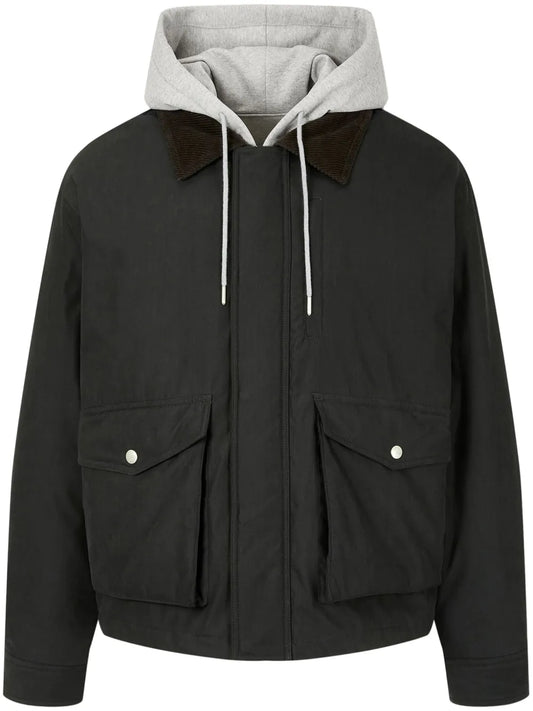 Corduroy-Collar Hooded Jacket