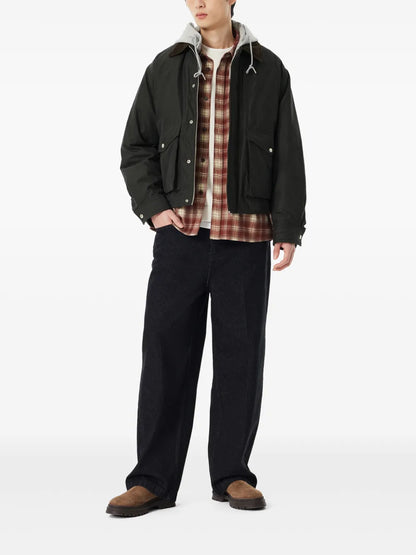 Corduroy-Collar Hooded Jacket