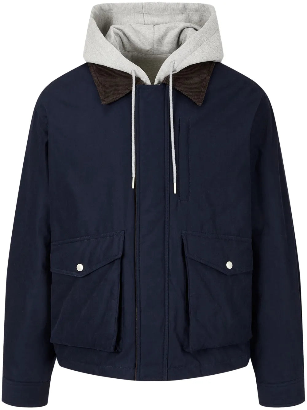 Corduroy-Collar Hooded Jacket