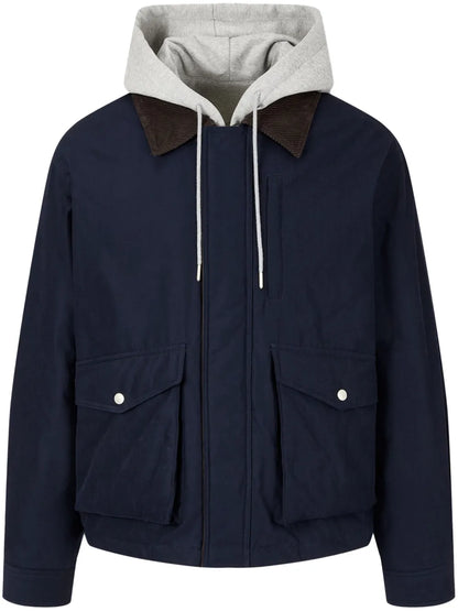 Corduroy-Collar Hooded Jacket