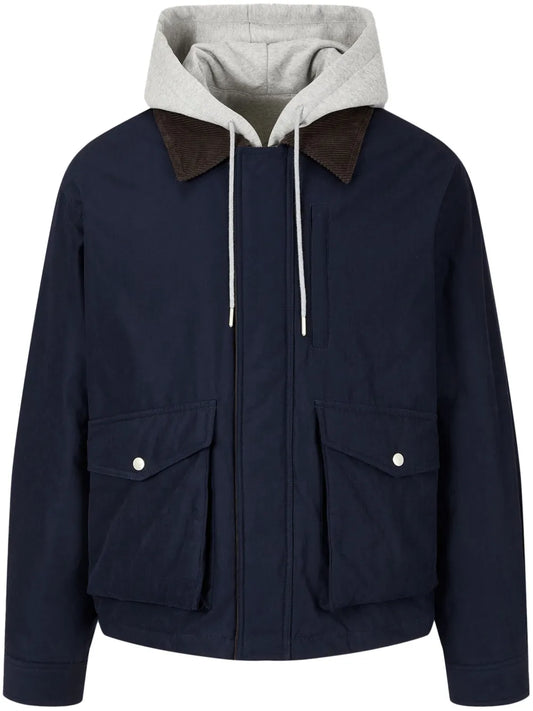 Corduroy-Collar Hooded Jacket