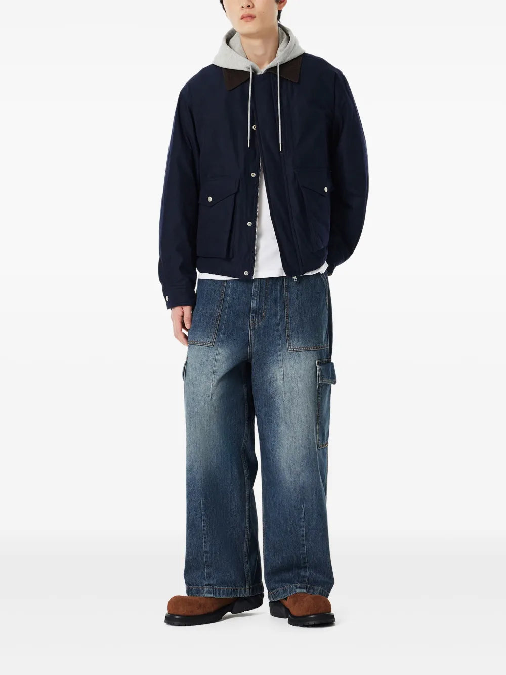 Corduroy-Collar Hooded Jacket
