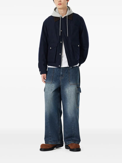Corduroy-Collar Hooded Jacket