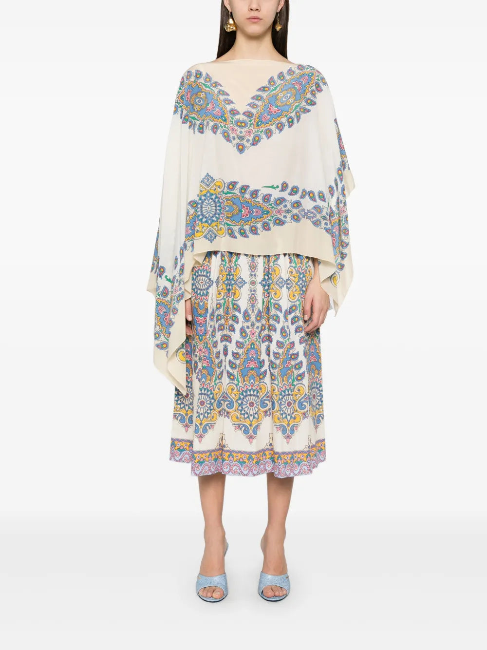 Paisley-Print Silk Poncho