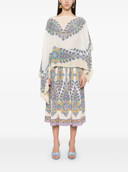 Paisley-Print Silk Poncho