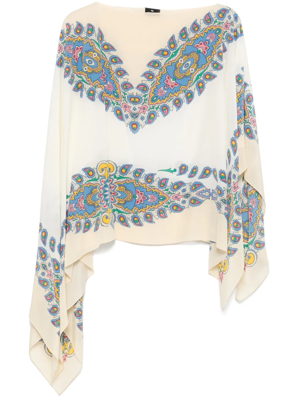 Paisley-Print Silk Poncho