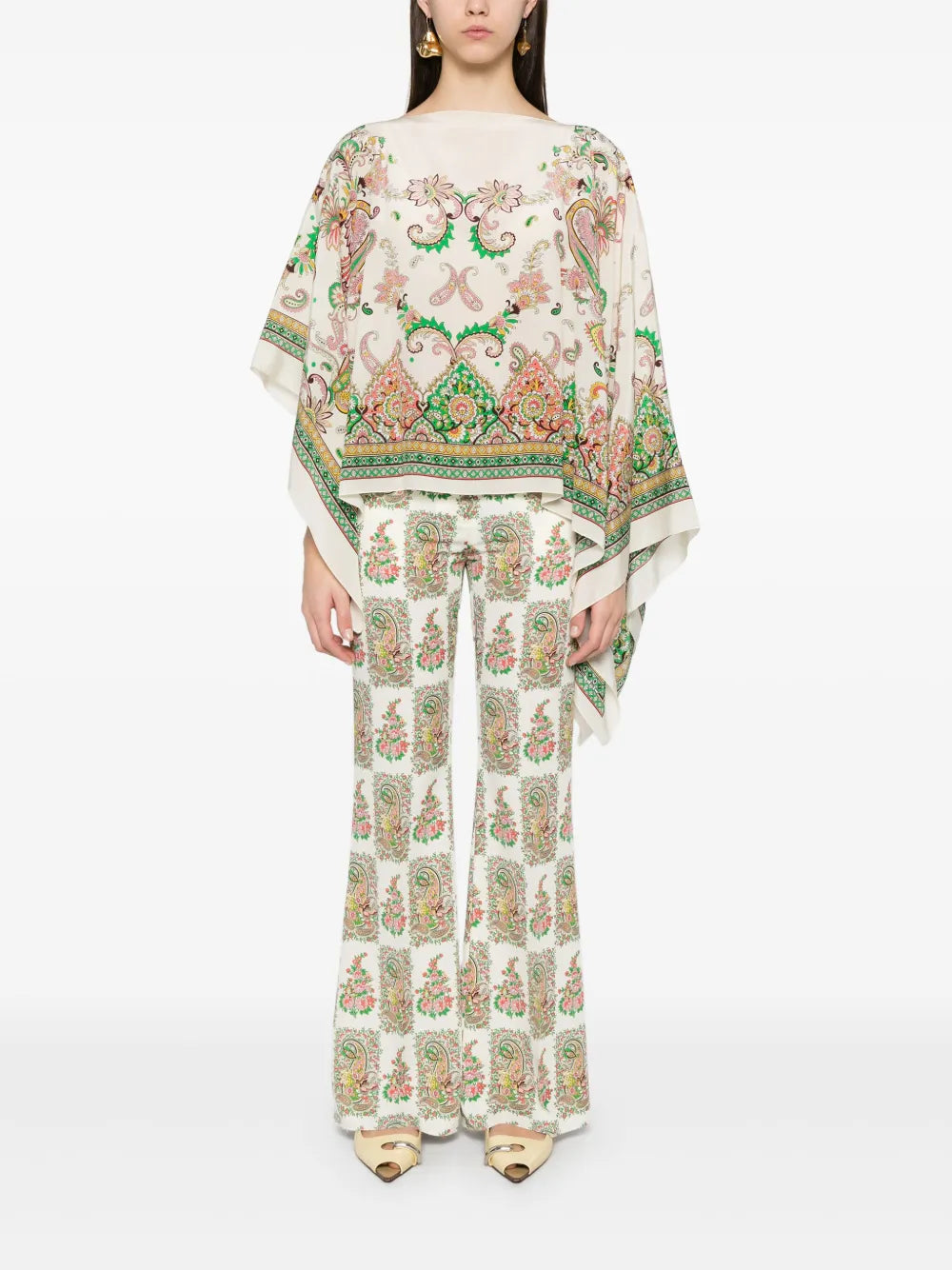 Paisley-Print Silk Poncho