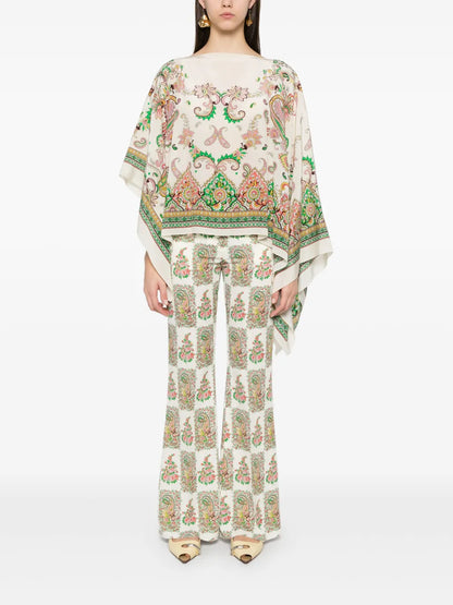 Paisley-Print Silk Poncho