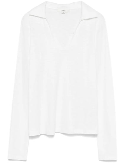 Open-Neck Long-Sleeve Polo Top