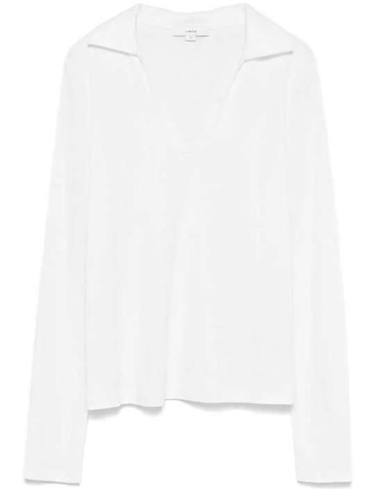 Open-Neck Long-Sleeve Polo Top