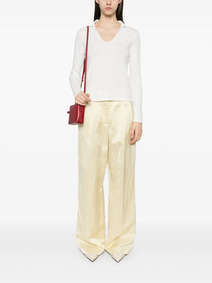 Open-Neck Long-Sleeve Polo Top