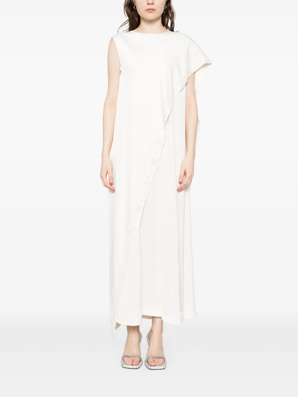 Embellished Asymmetric Shawl Drape Dress
