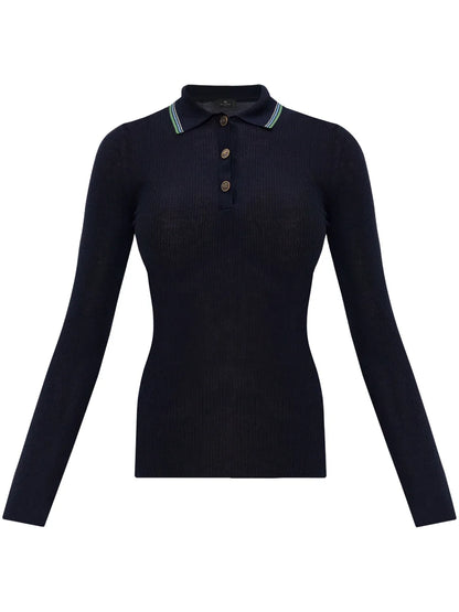 Striped-Border Polo Jumper