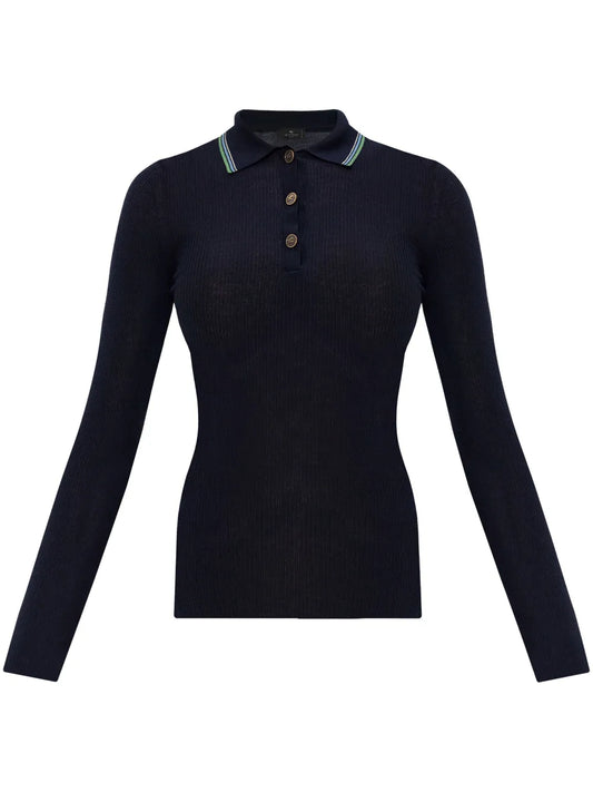 Striped-Border Polo Jumper