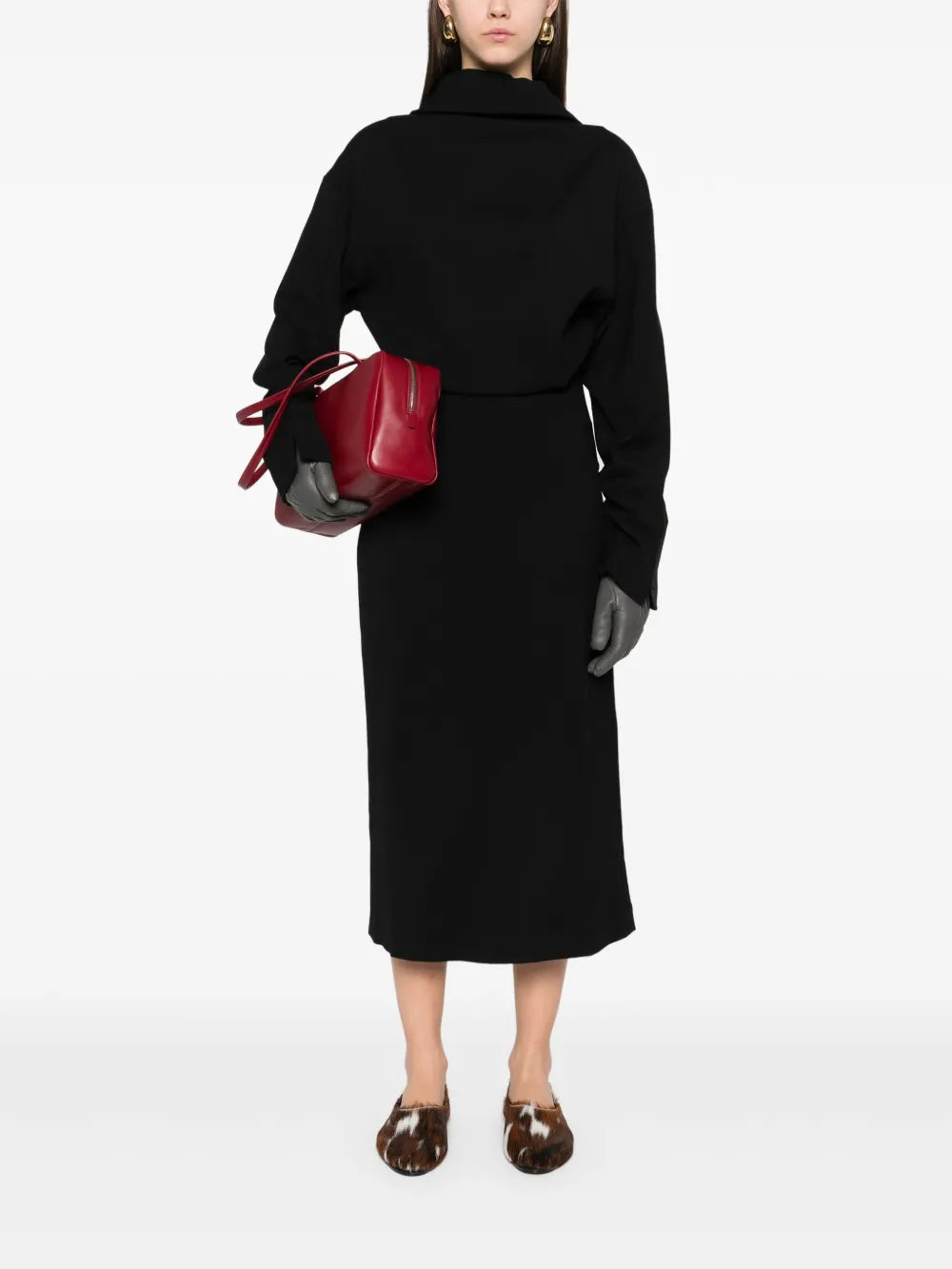 High-Neck Midi Dress