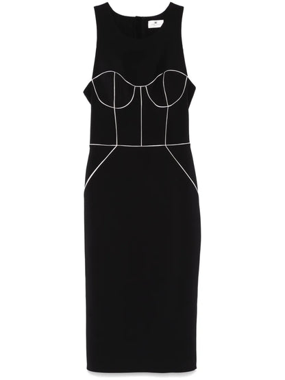Contrasting-Piping Midi Dress