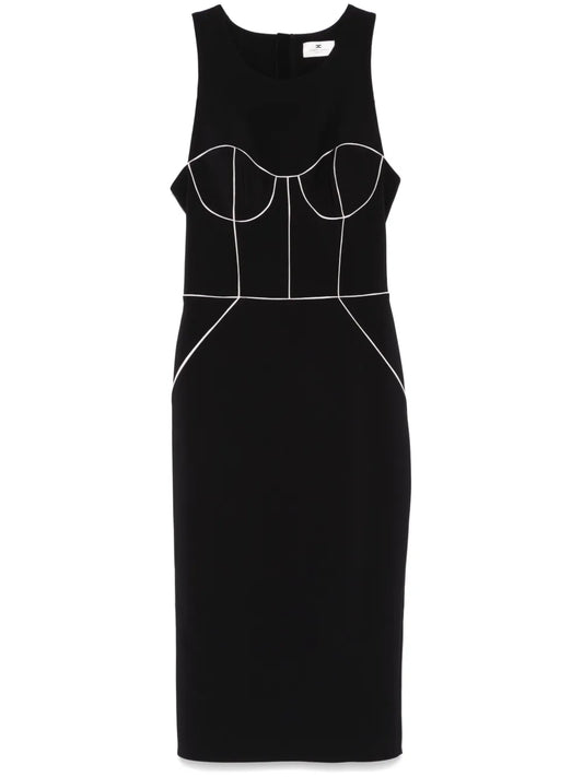 Contrasting-Piping Midi Dress