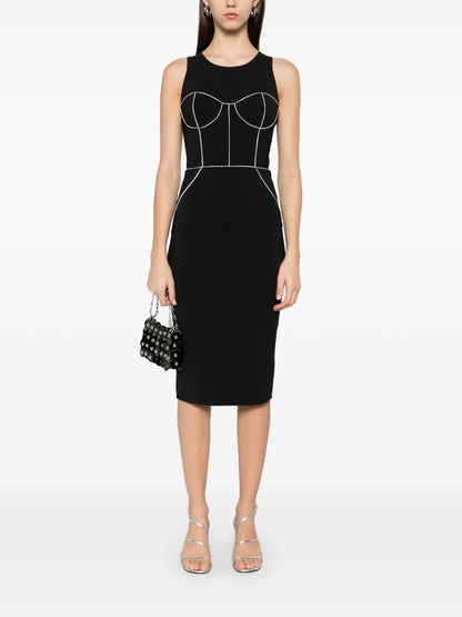 Contrasting-Piping Midi Dress