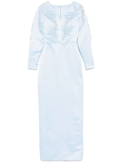 Embroidered-Detail Satin Gown