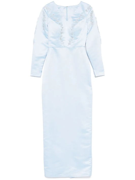 Embroidered-Detail Satin Gown