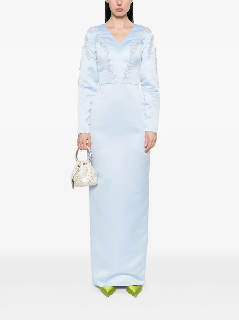 Embroidered-Detail Satin Gown