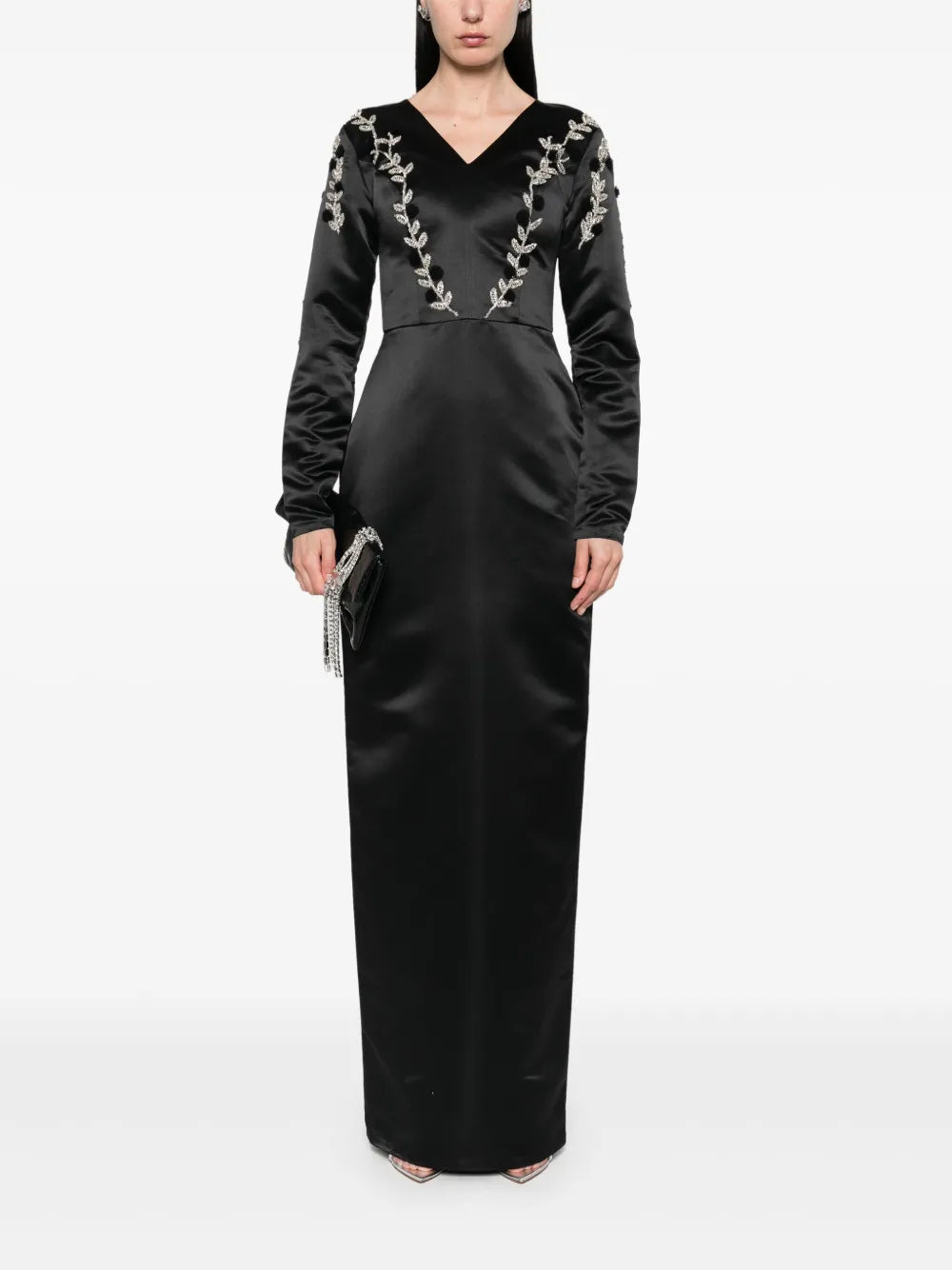 Embroidered-Detail Satin Gown