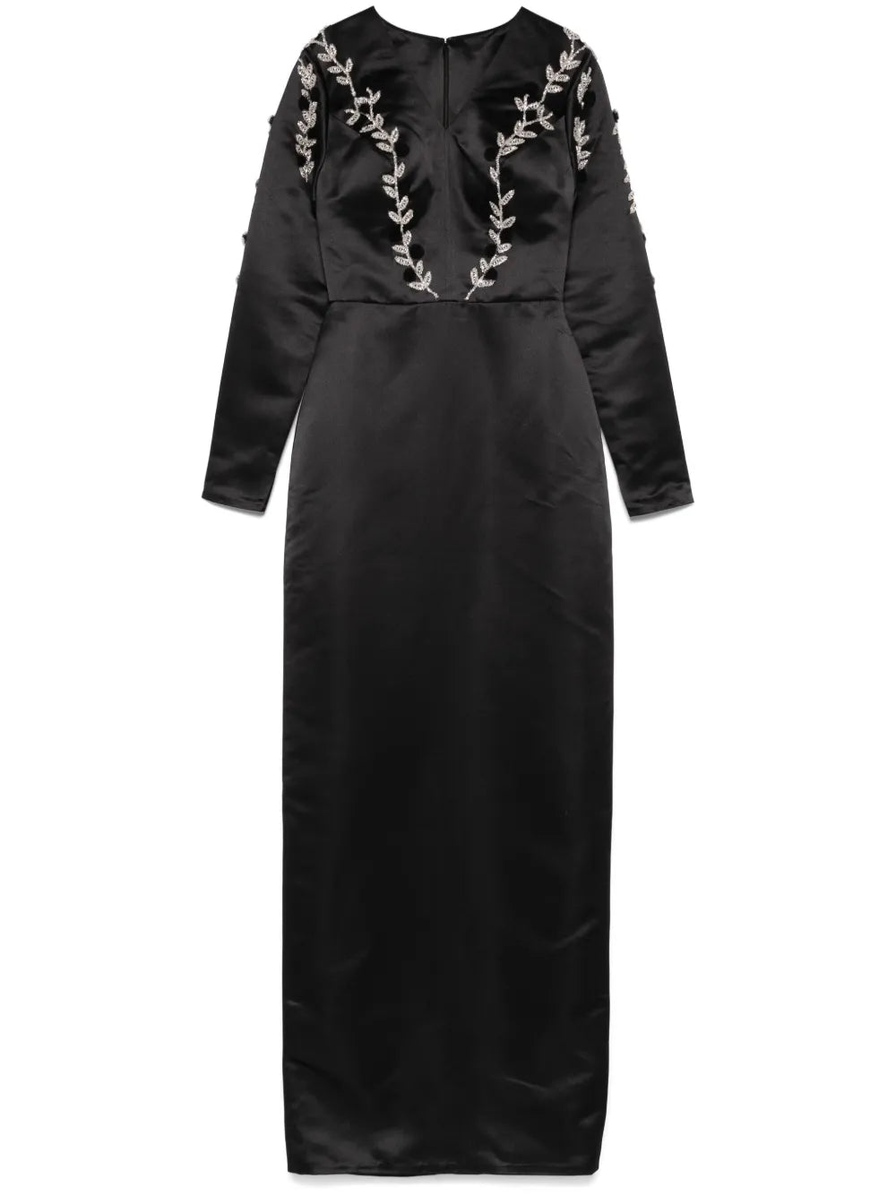 Embroidered-Detail Satin Gown