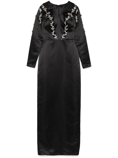 Embroidered-Detail Satin Gown