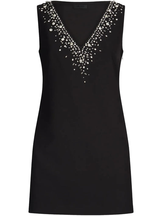 Rhinestone-Embellished Crepe Dress