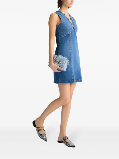 Chain-Detail Denim Mini Dress