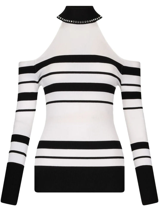 Striped Stud-Detail Sweater