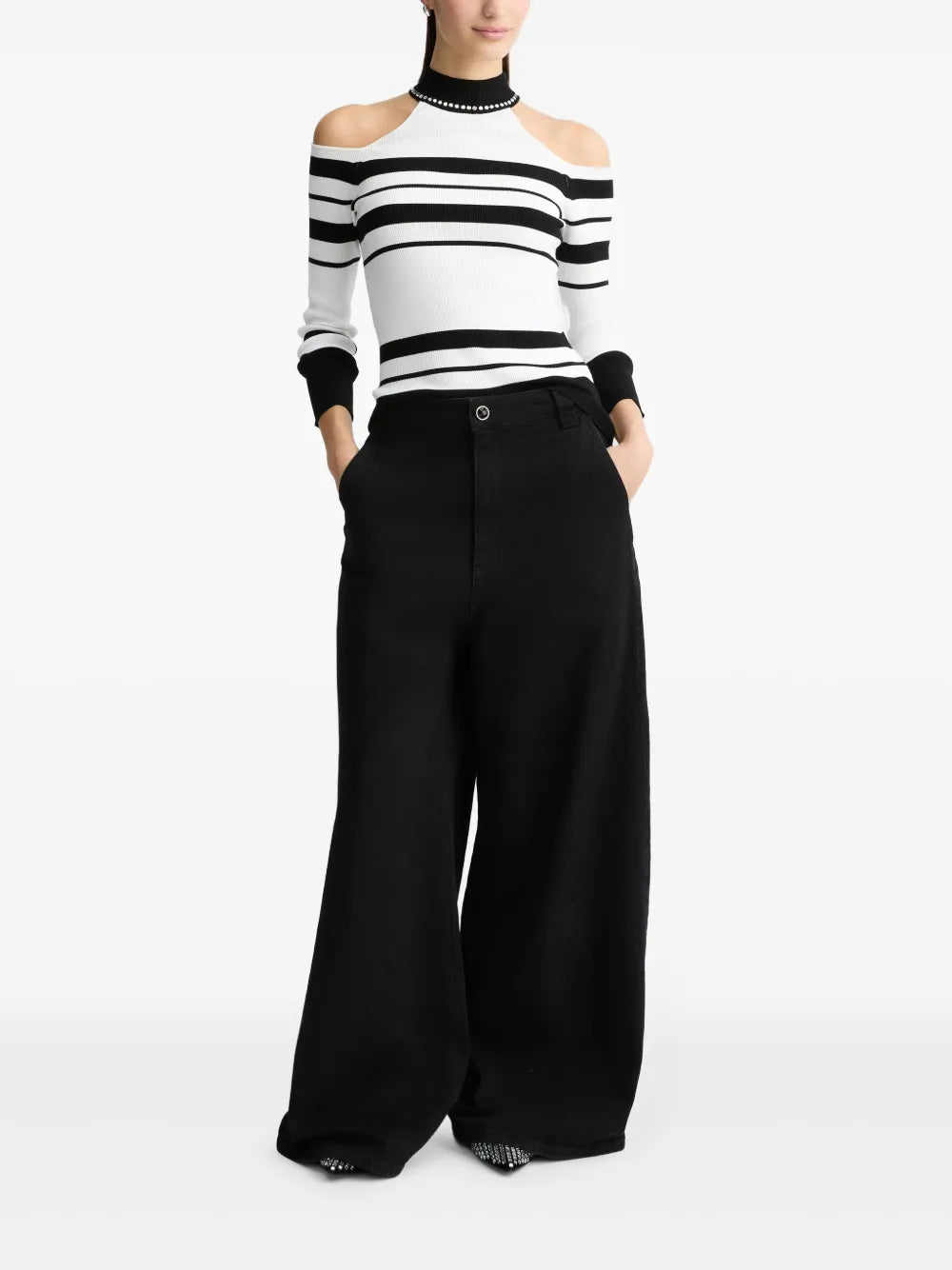 Striped Stud-Detail Sweater