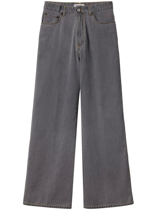 Logo-Embroidered Wide-Leg Jeans