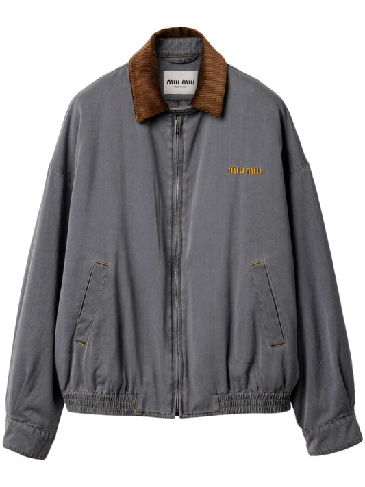 Velvet-Trim Bomber Jacket