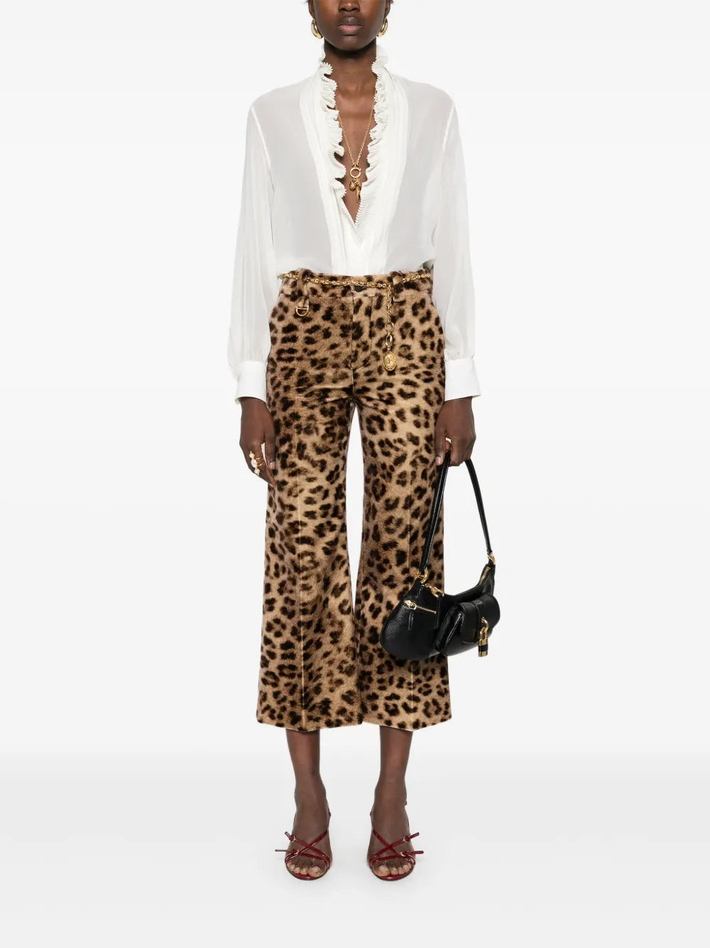 Leopard-Print Velvet Trousers