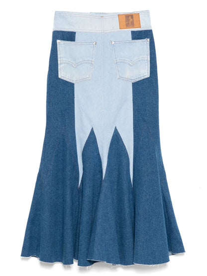 The Reconstituted Denim Godet Maxi Skirt