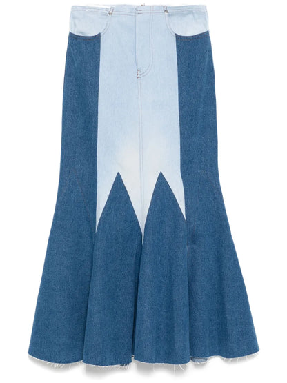 The Reconstituted Denim Godet Maxi Skirt