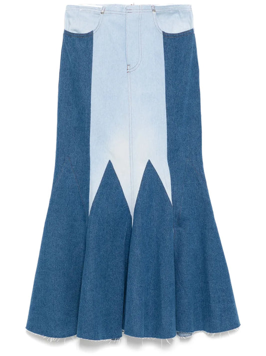 The Reconstituted Denim Godet Maxi Skirt