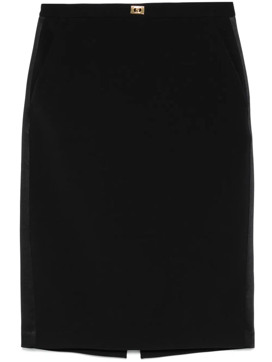 Satin-Trim Crepe Midi Skirt