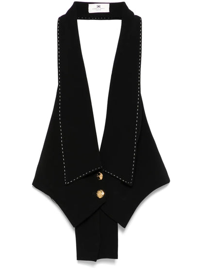 Contrasting Topstitching Crepe Waistcoat