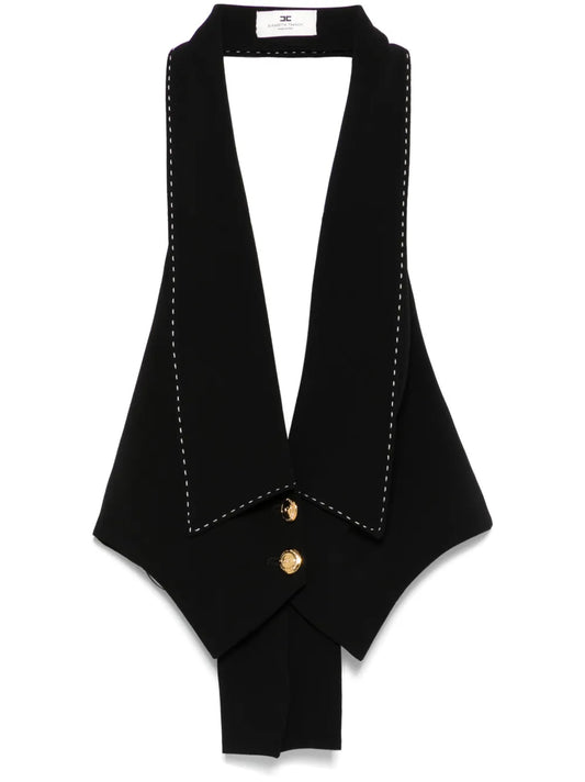 Contrasting Topstitching Crepe Waistcoat