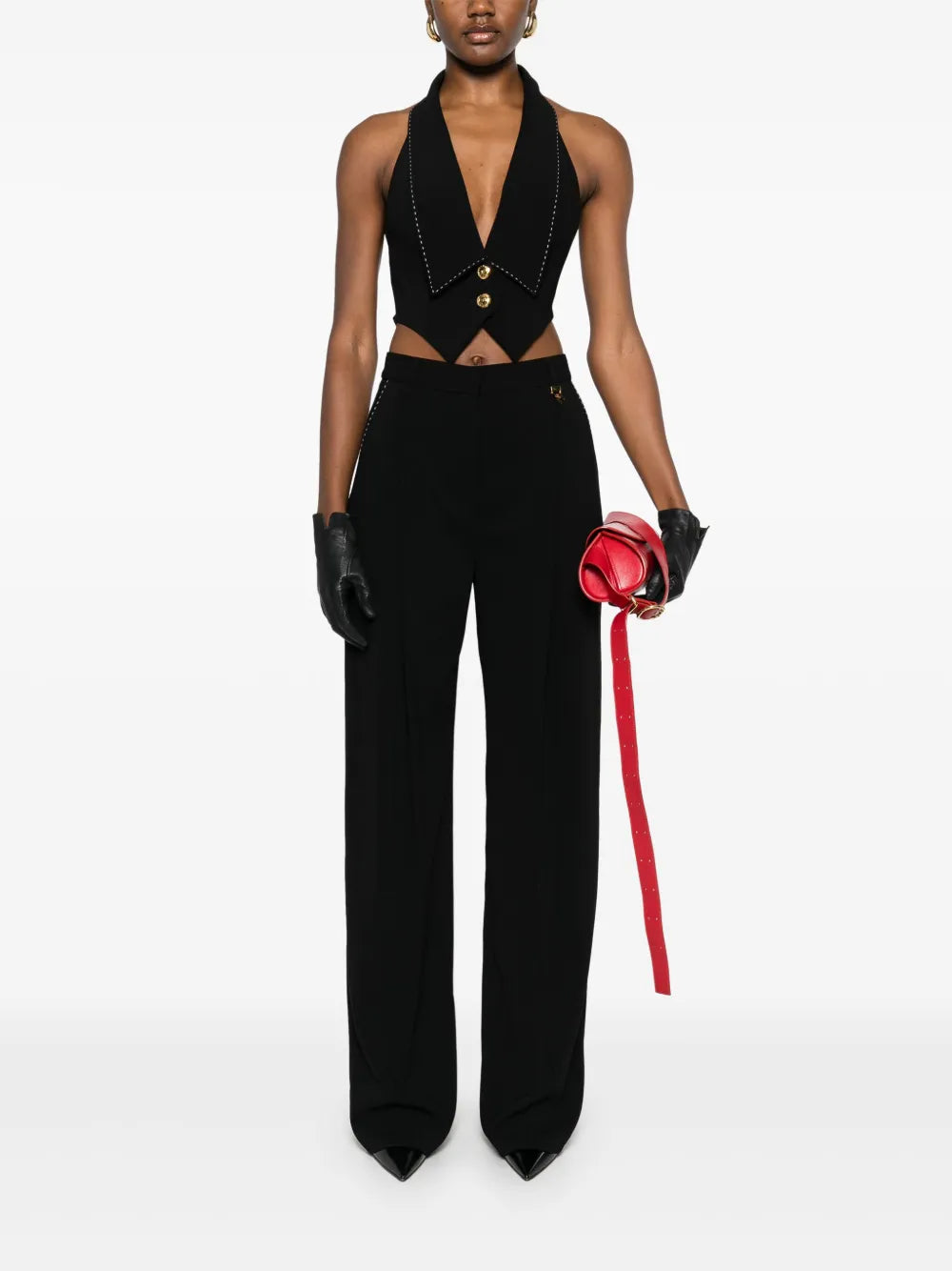 Contrasting Topstitching Crepe Waistcoat