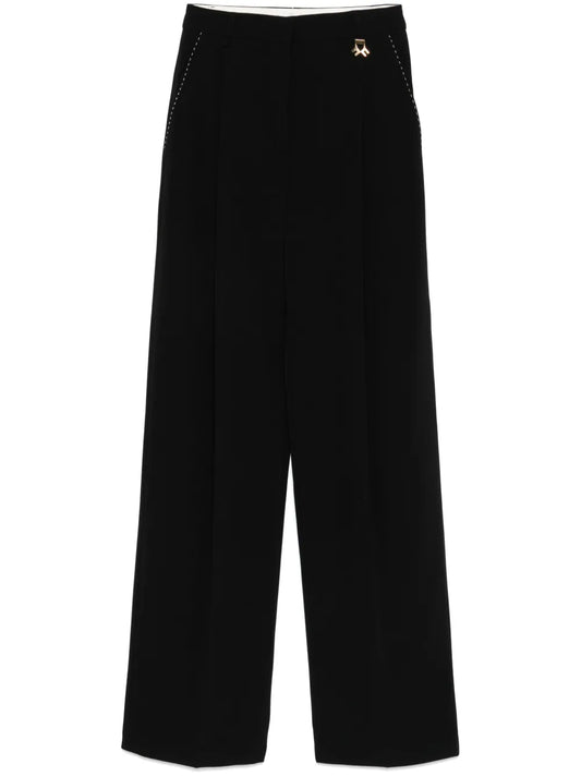 Contrasting-Topstitching Crepe Trousers