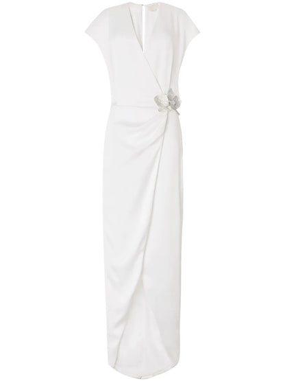 Flower-Brooch Maxi Dress